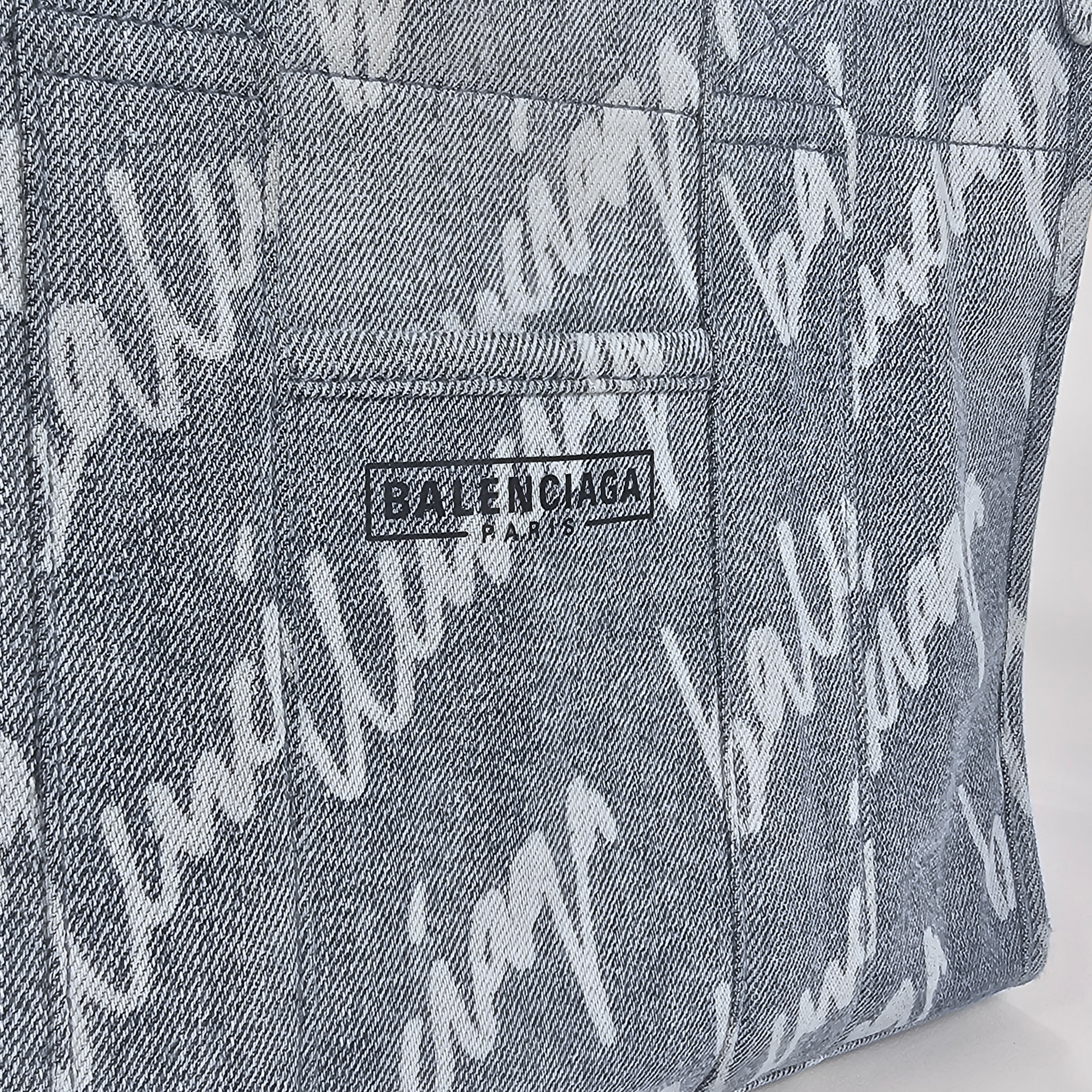 Balenciaga Hardware Tote Bag in denim logato grigio