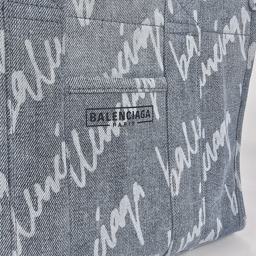 Balenciaga Hardware Tote Bag in denim logato grigio