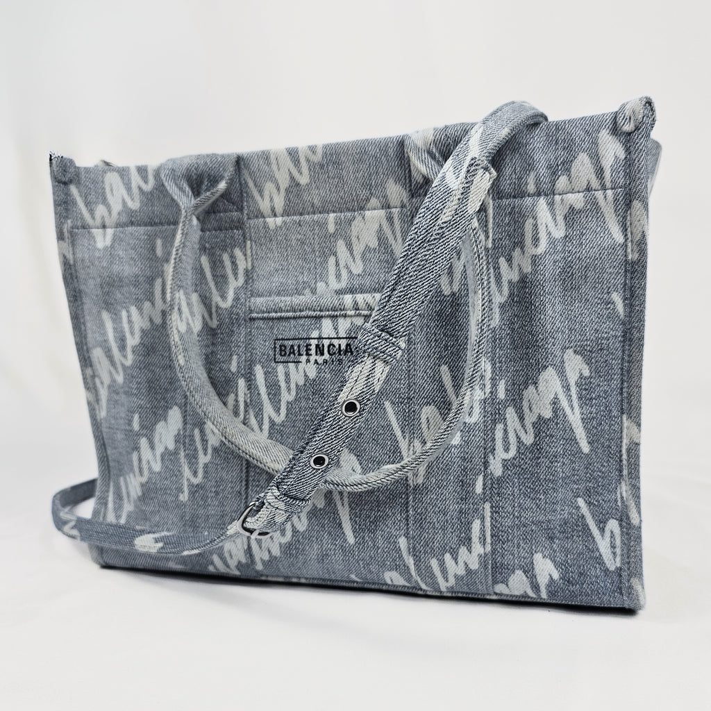 Balenciaga Hardware Tote Bag in denim logato grigio
