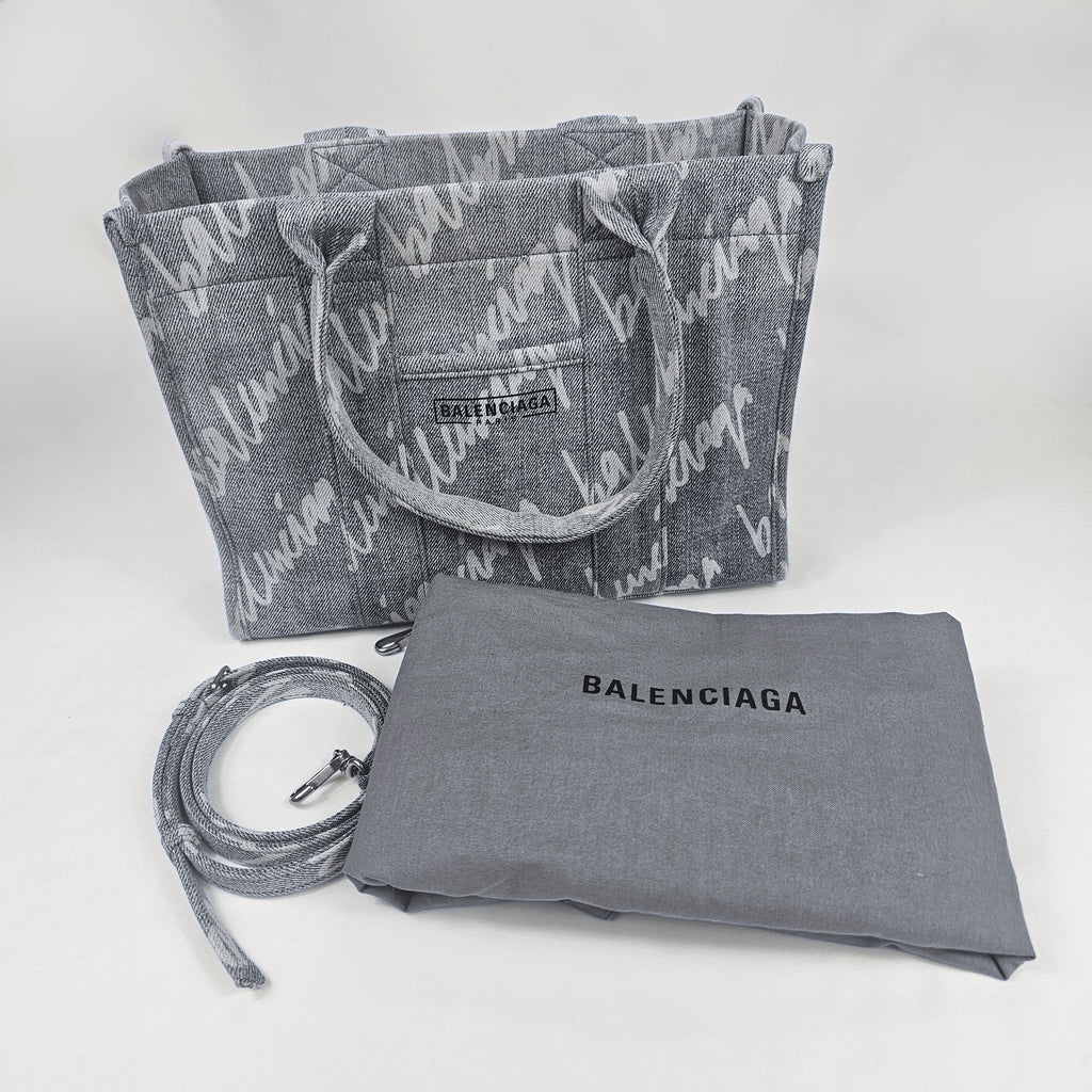 Balenciaga Hardware Tote Bag in denim logato grigio