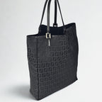 Fendi Tote Bag Vintage Zucchino in tela e pelle nera