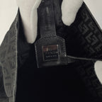 Fendi Tote Bag Vintage Zucchino in tela e pelle nera