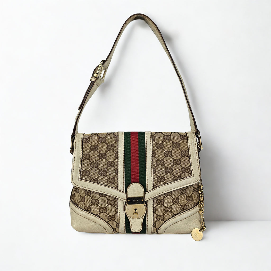 Gucci Sherry Line Vintage in tela GG e pelle bianca