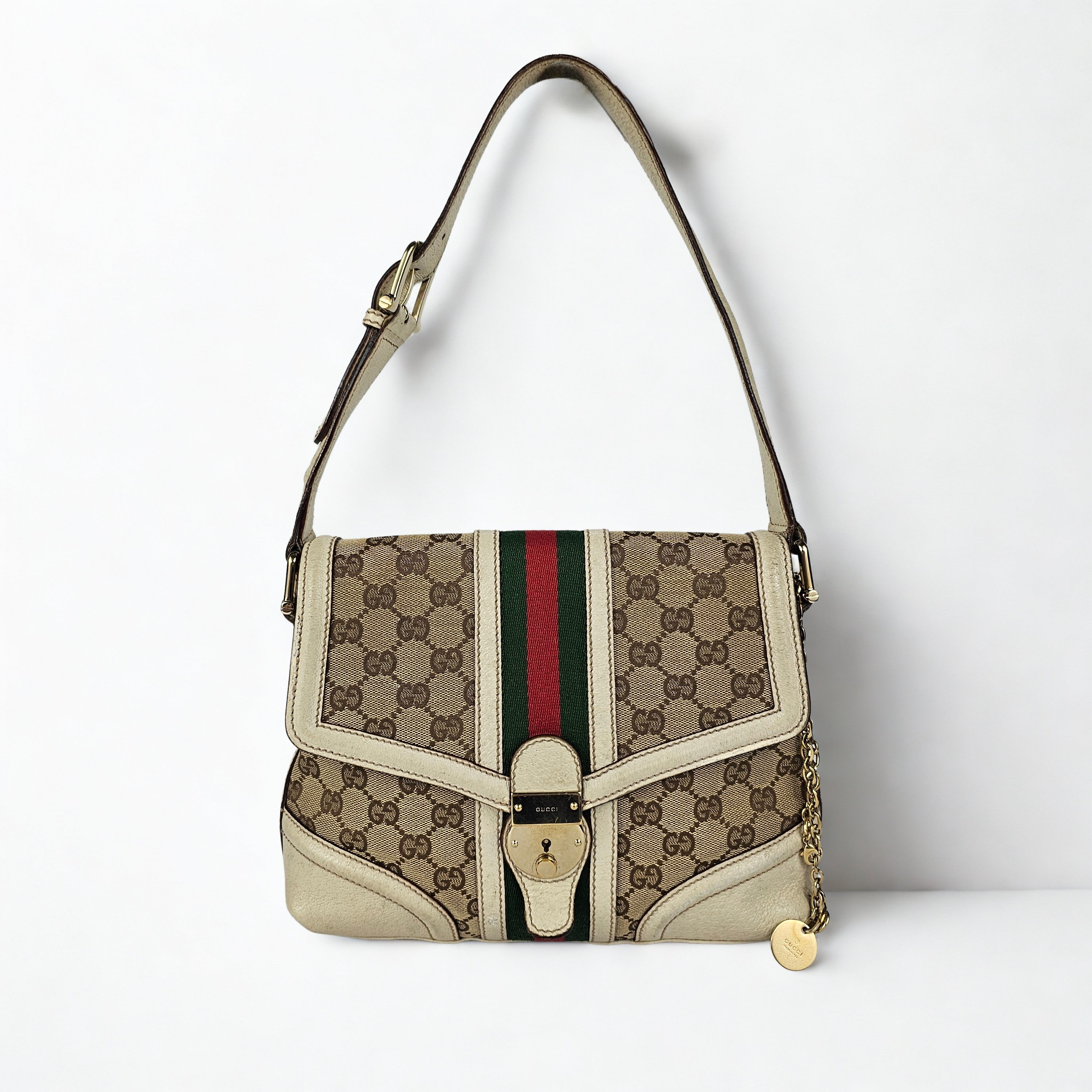 Gucci Sherry Line Vintage in tela GG e pelle bianca