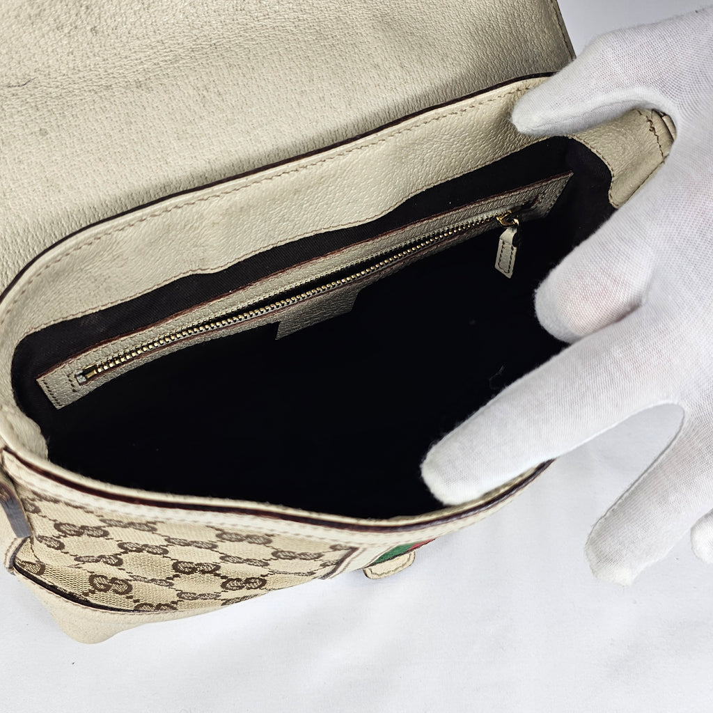 Gucci Sherry Line Vintage in tela GG e pelle bianca
