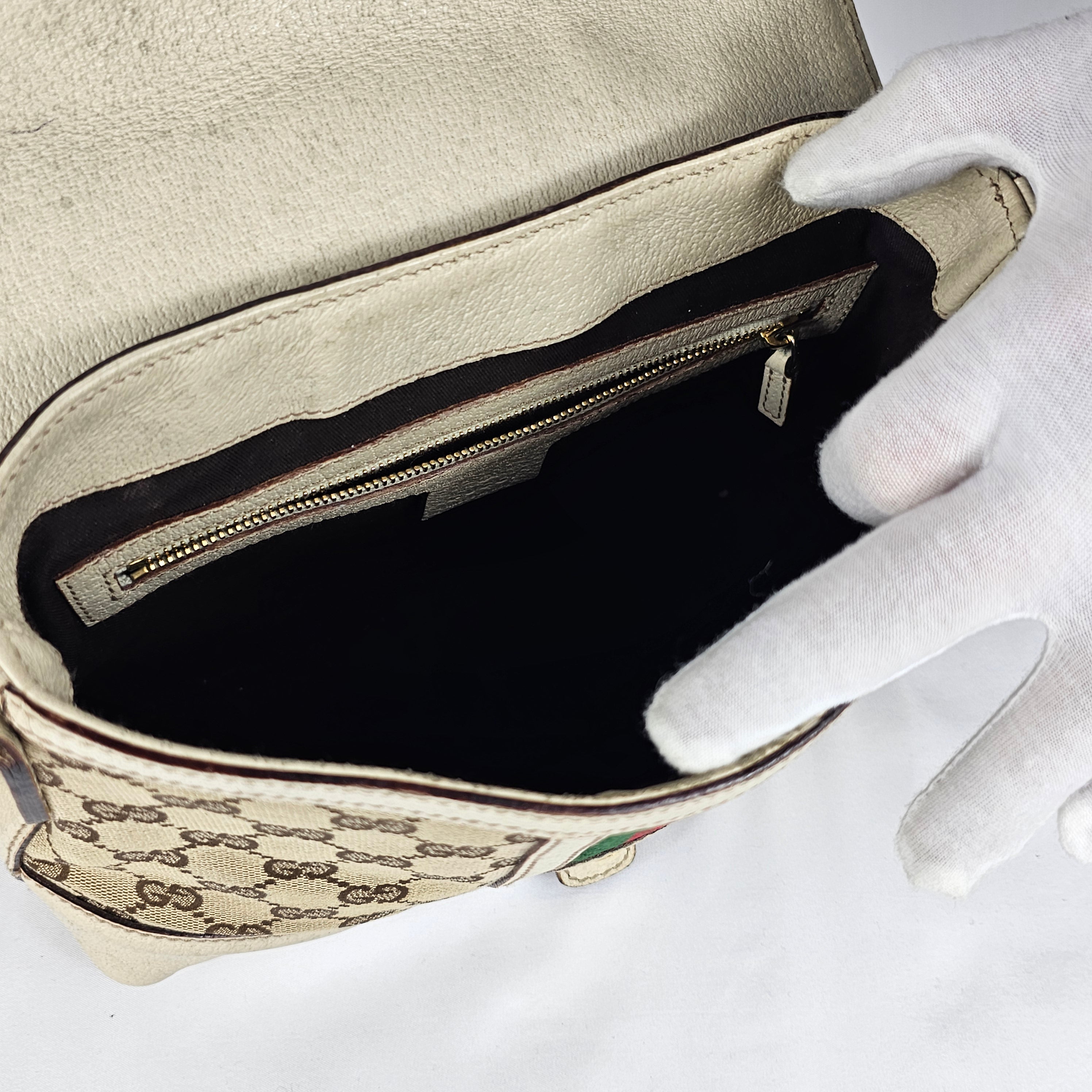 Gucci Sherry Line Vintage in tela GG e pelle bianca