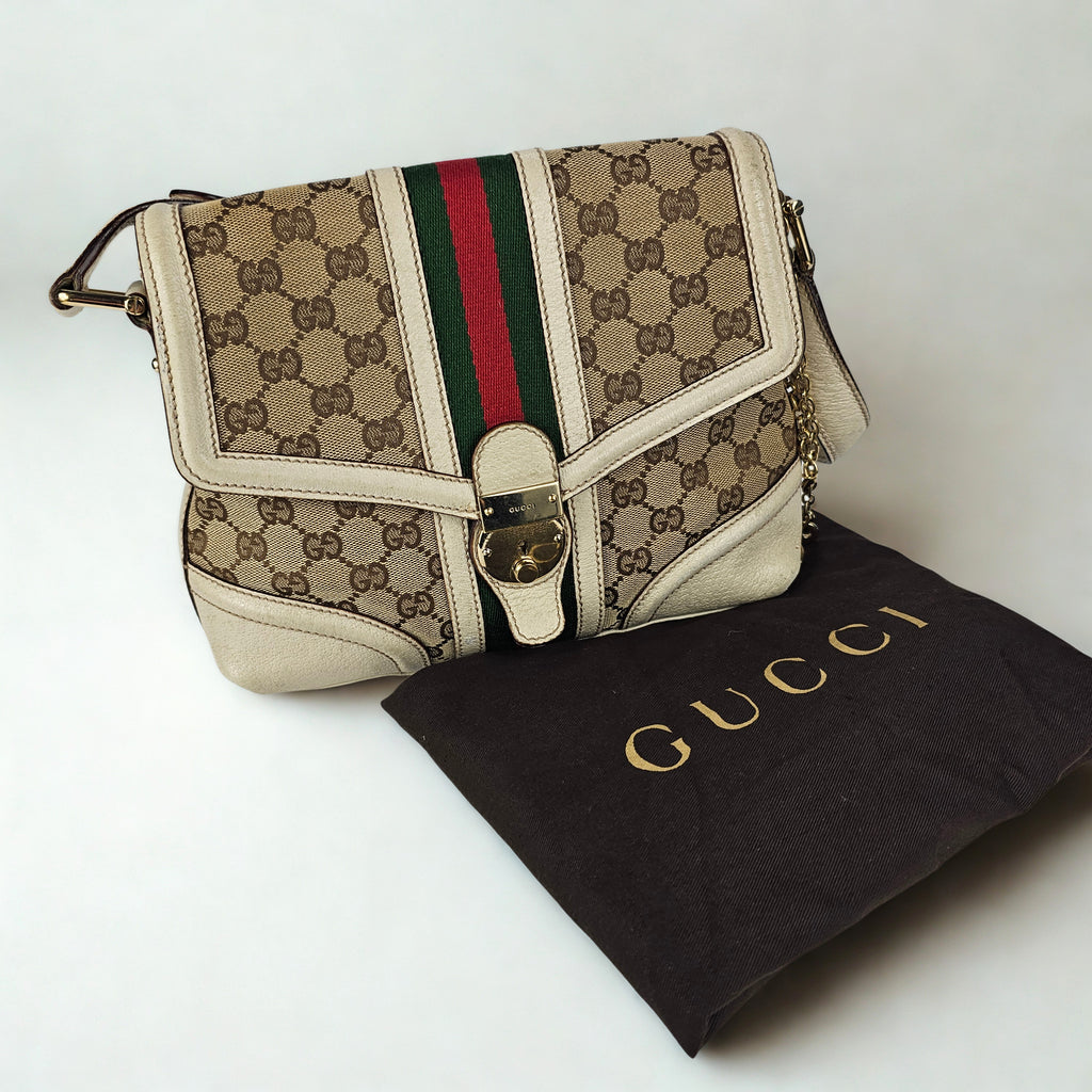 Gucci Sherry Line Vintage in tela GG e pelle bianca