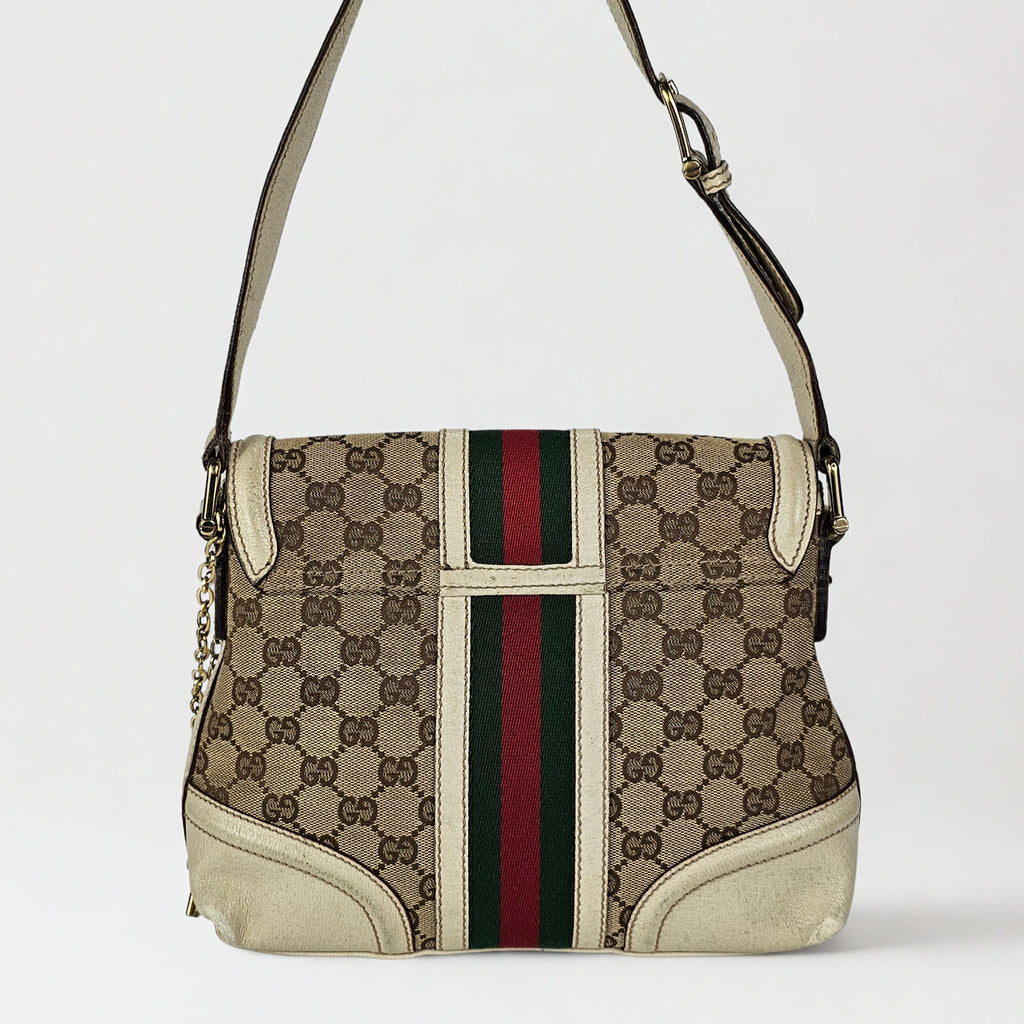 Gucci Sherry Line Vintage in tela GG e pelle bianca