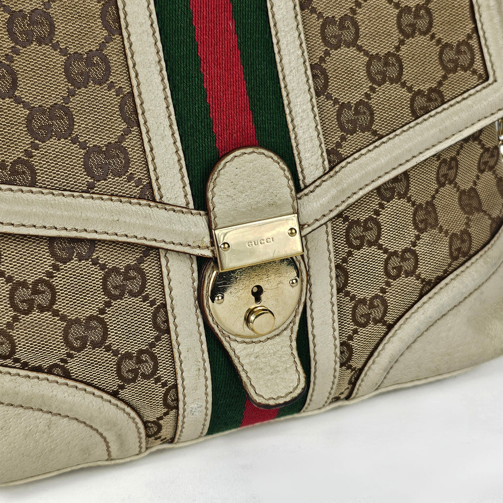 Gucci Sherry Line Vintage in tela GG e pelle bianca