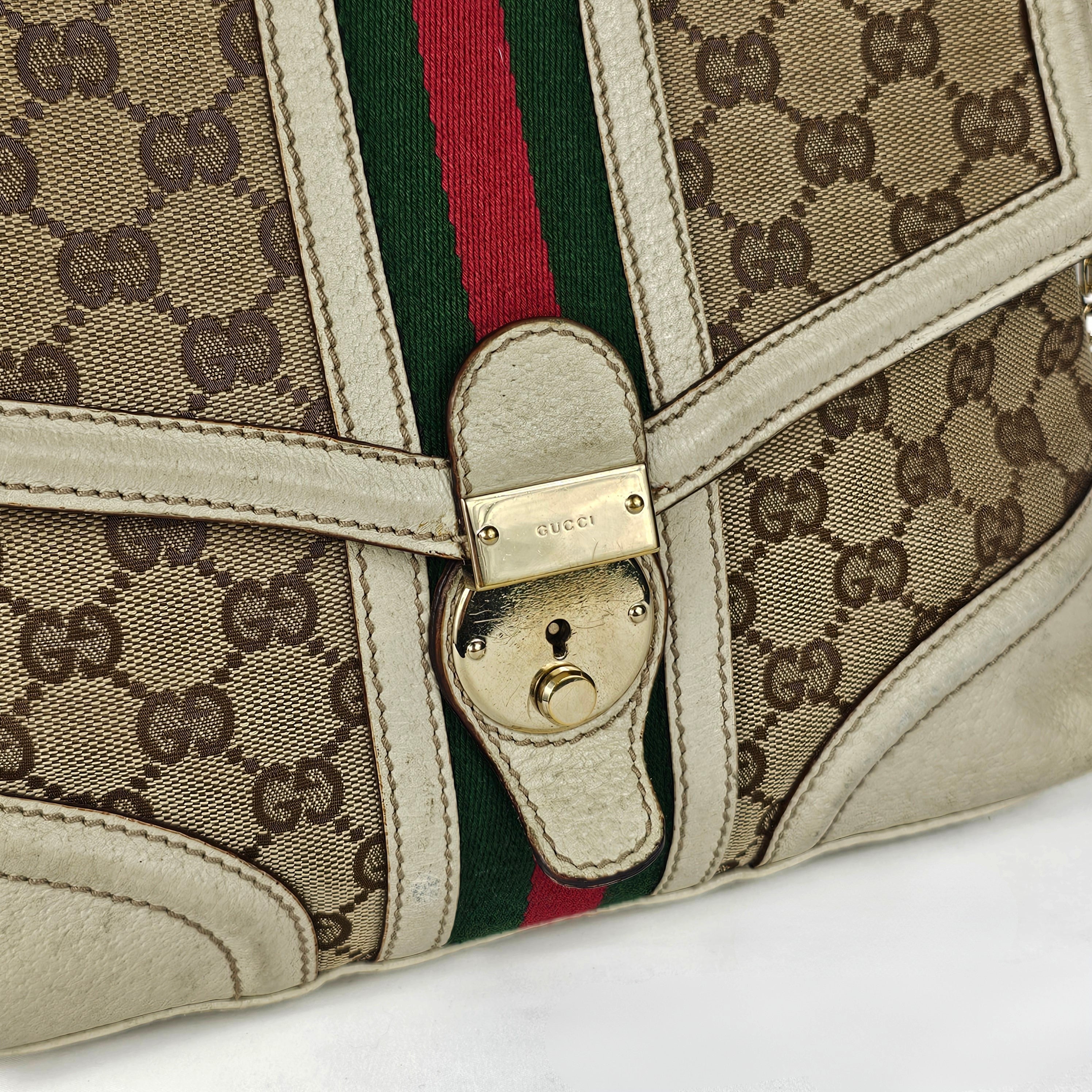 Gucci Sherry Line Vintage in tela GG e pelle bianca