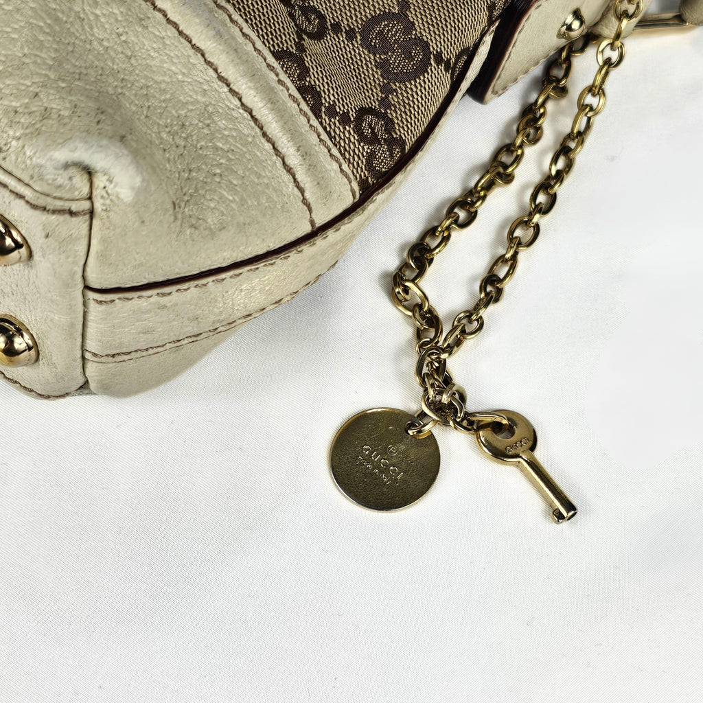 Gucci Sherry Line Vintage in tela GG e pelle bianca
