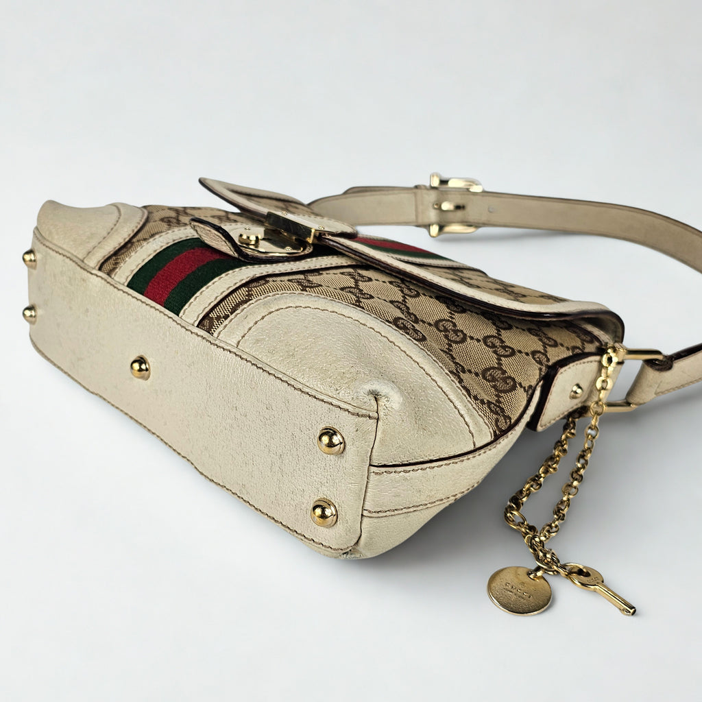 Gucci Sherry Line Vintage in tela GG e pelle bianca
