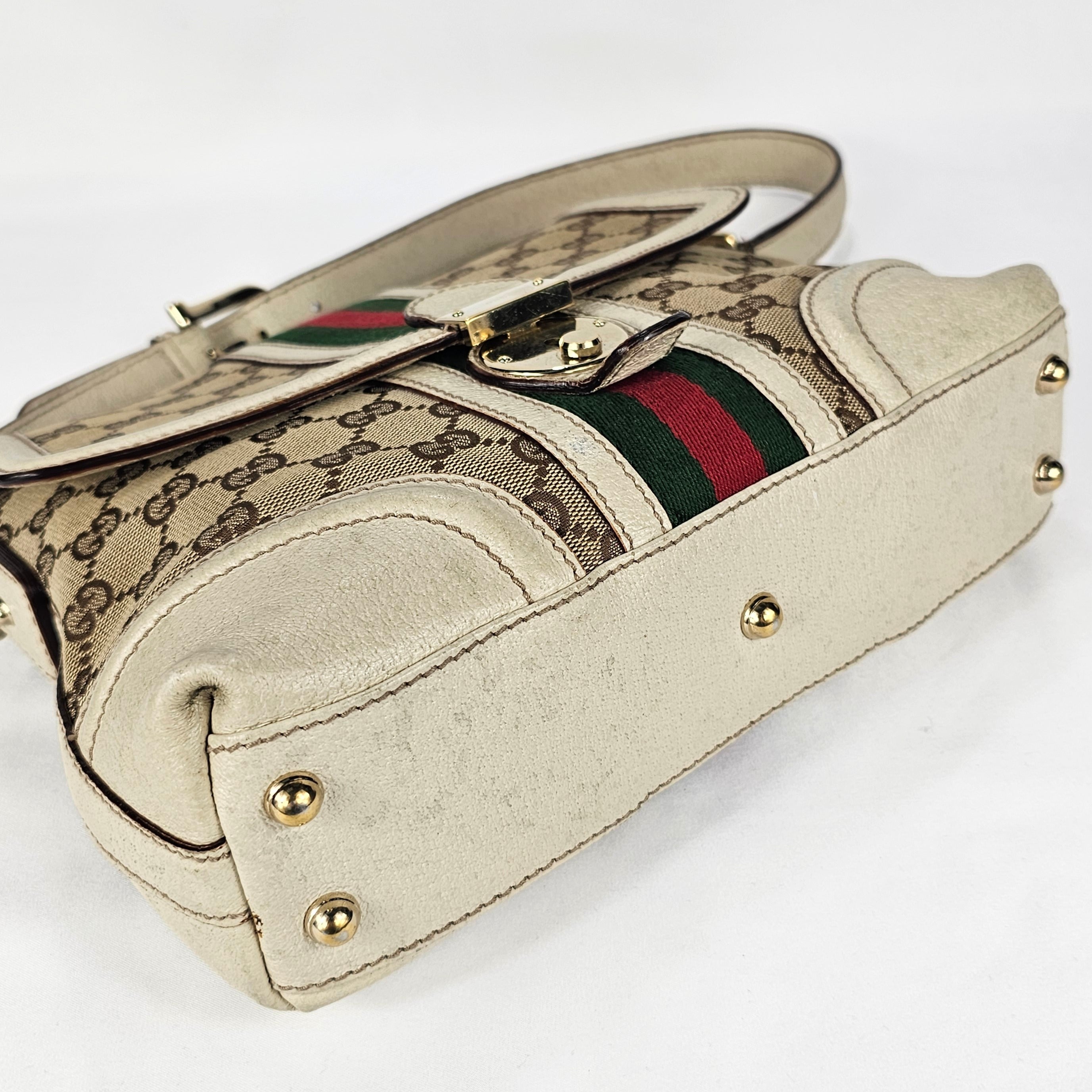 Gucci Sherry Line Vintage in tela GG e pelle bianca