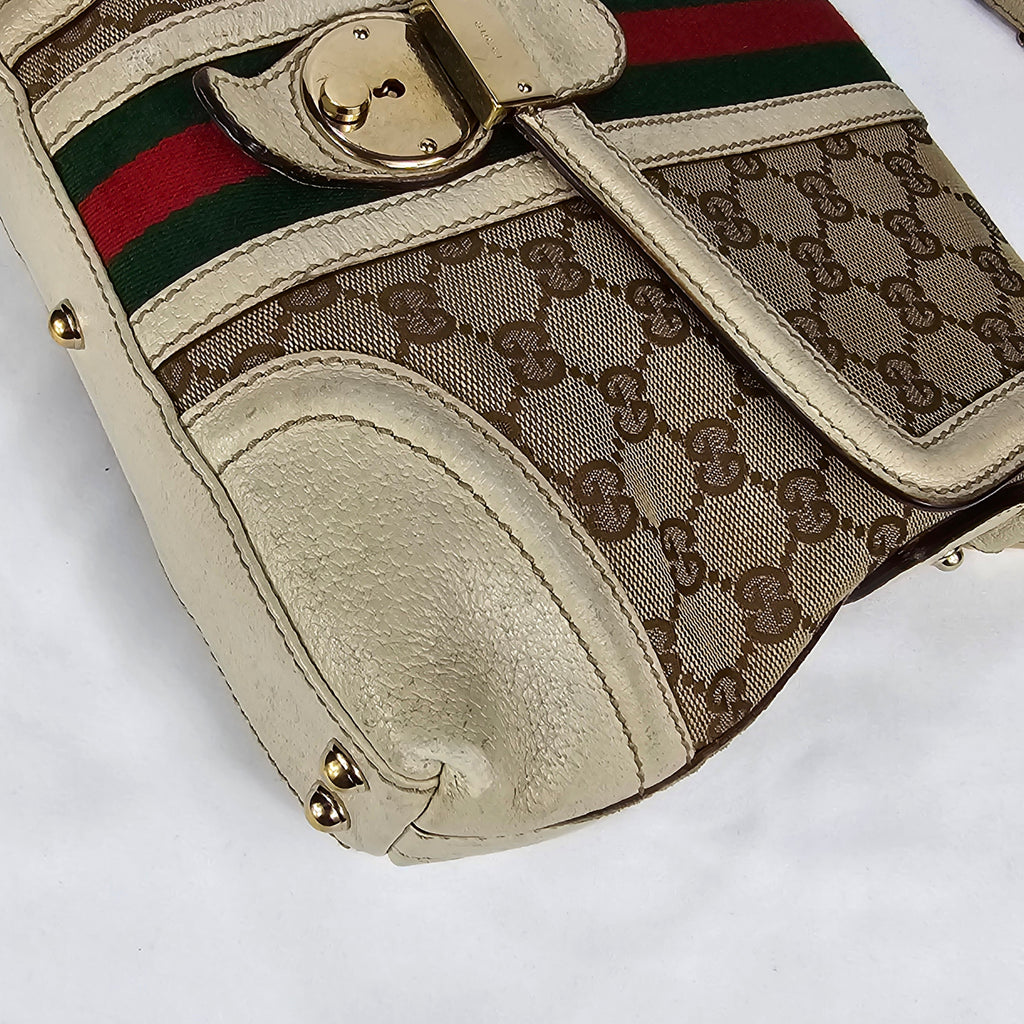Gucci Sherry Line Vintage in tela GG e pelle bianca