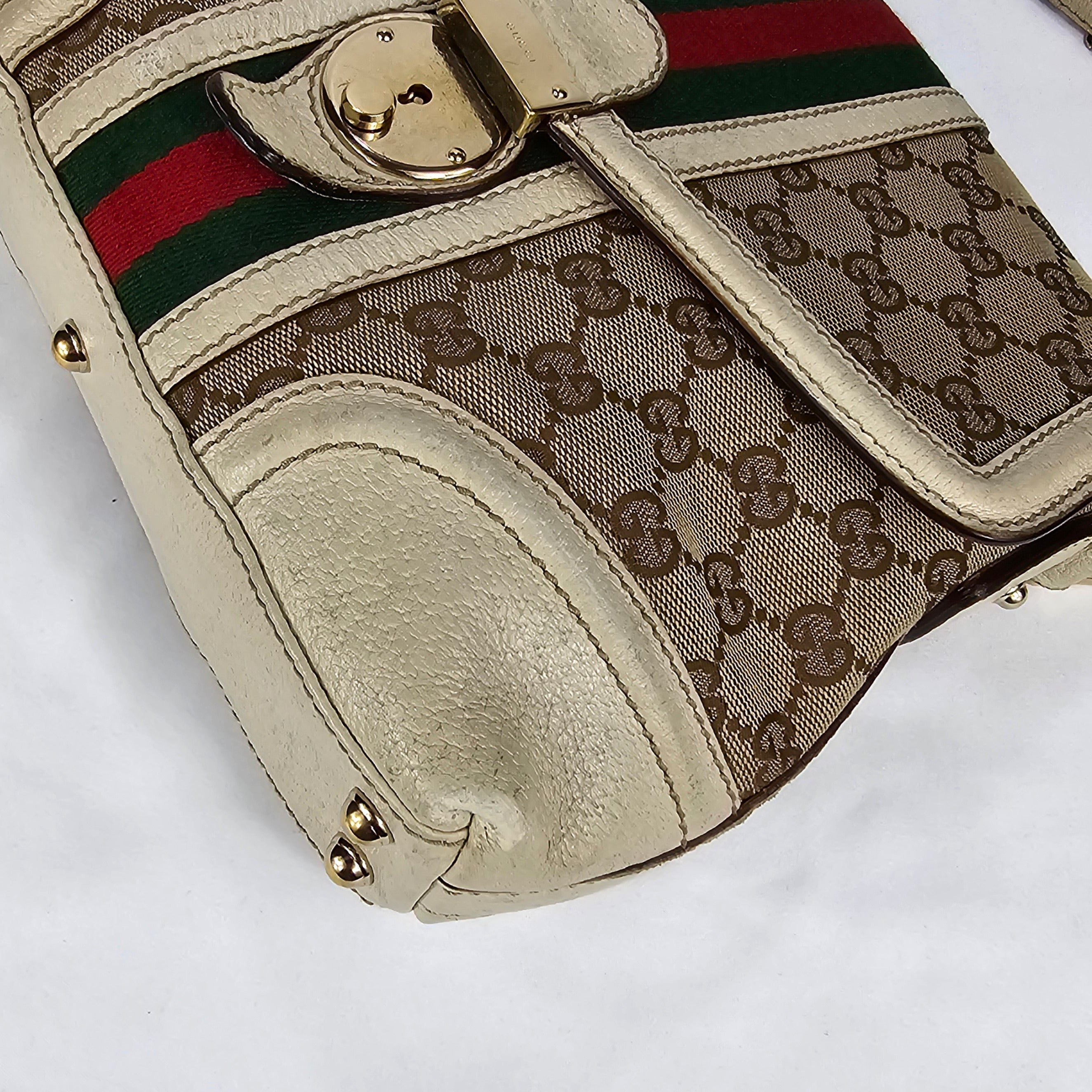 Gucci Sherry Line Vintage in tela GG e pelle bianca