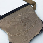 Prada Messenger Vintage Maxi in tela jacquard beige e pelle nera