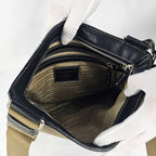 Prada Messenger Vintage Maxi in tela jacquard beige e pelle nera