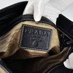 Prada Messenger Vintage Maxi in tela jacquard beige e pelle nera