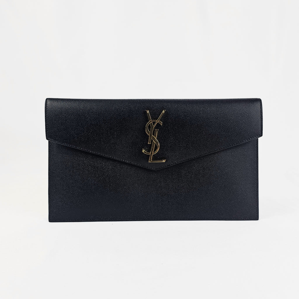 Saint Laurent Uptown Pochette Nera in Pelle Grain de Poudre