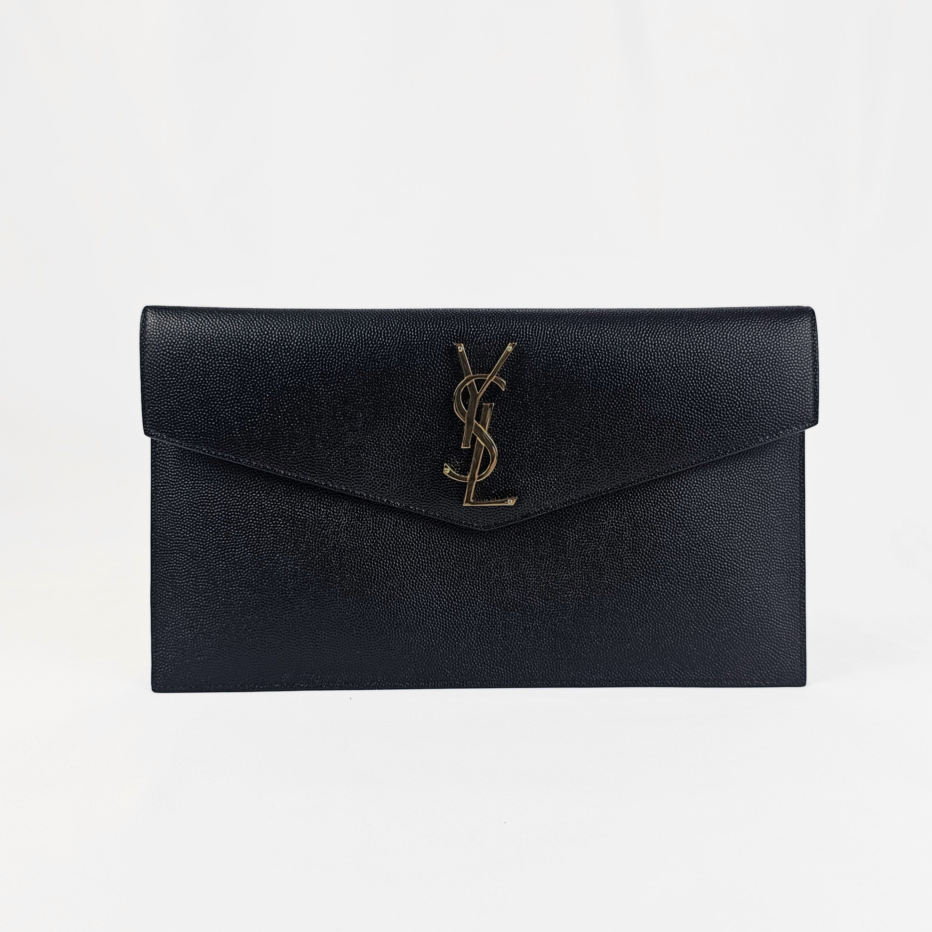 Saint Laurent Uptown Pochette Nera in Pelle Grain de Poudre