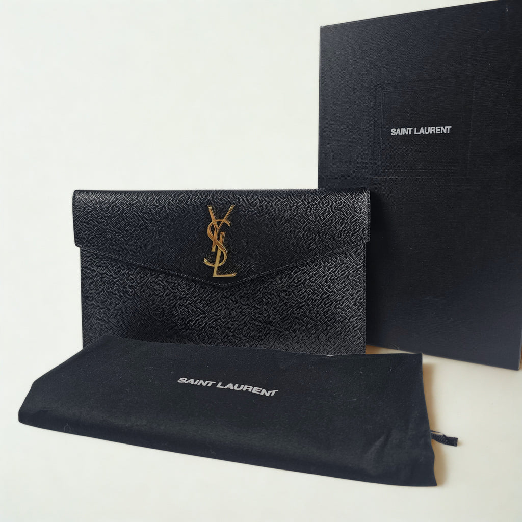 Saint Laurent Uptown Pochette Nera in Pelle Grain de Poudre
