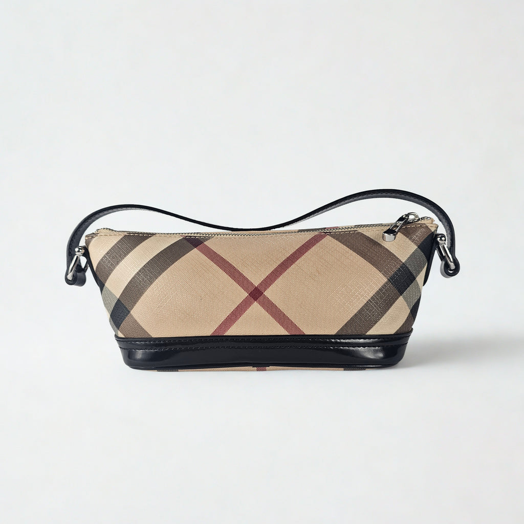 Burberry Baguette Nova Check Beige con Finiture in Vernice Nera