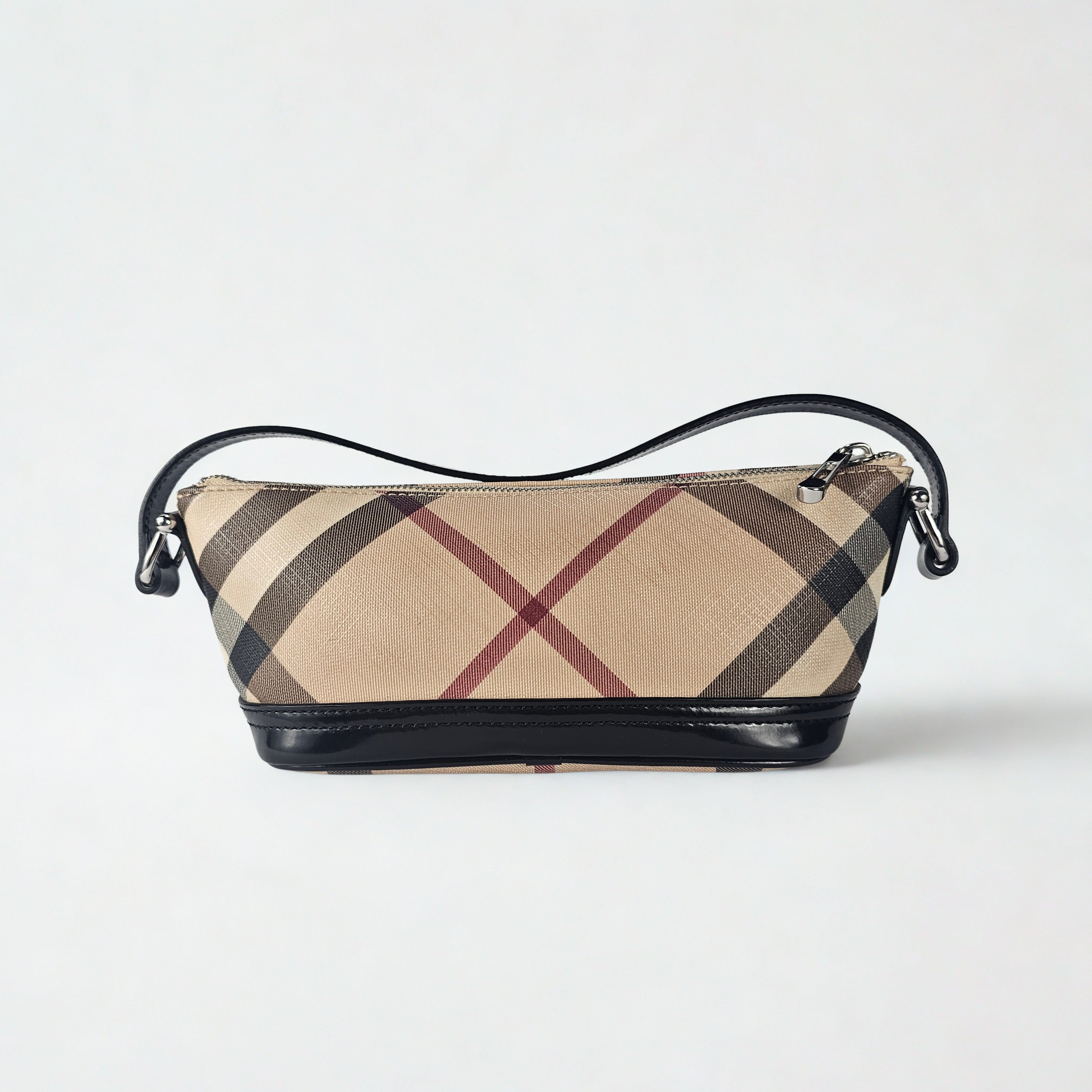 Burberry Baguette Nova Check Beige con Finiture in Vernice Nera